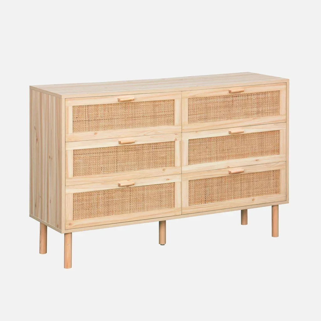 Cassettiera 6 cassetti vimini rattan legno naturale Camargue