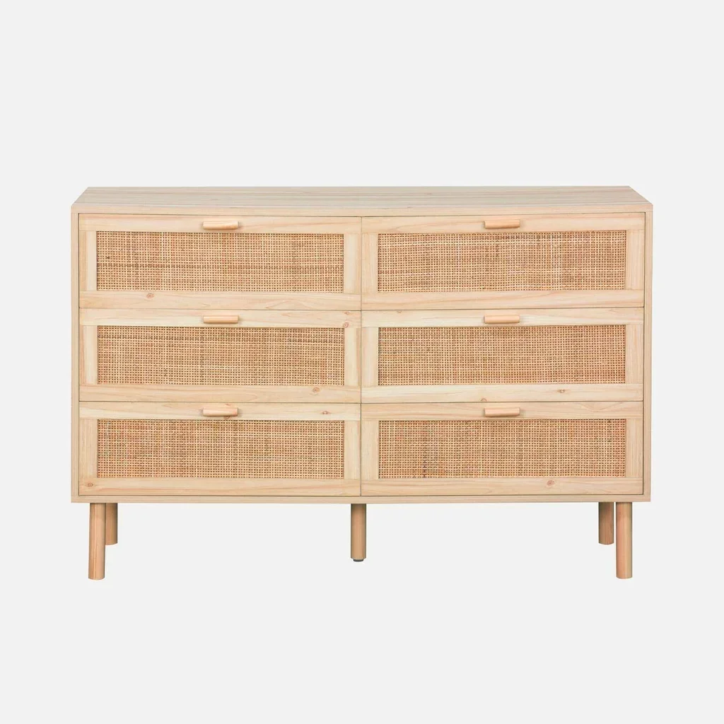 Cassettiera 6 cassetti vimini rattan legno naturale Camargue