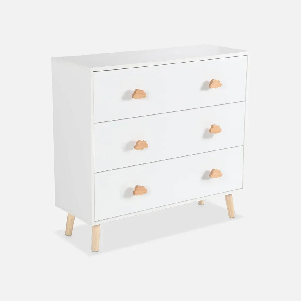 Commode bébé 3 tiroirs bois blanc poignées nuage Nephos