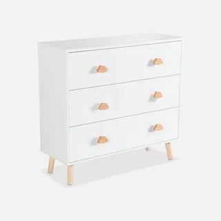 Commode bébé 3 tiroirs bois blanc poignées nuage Nephos