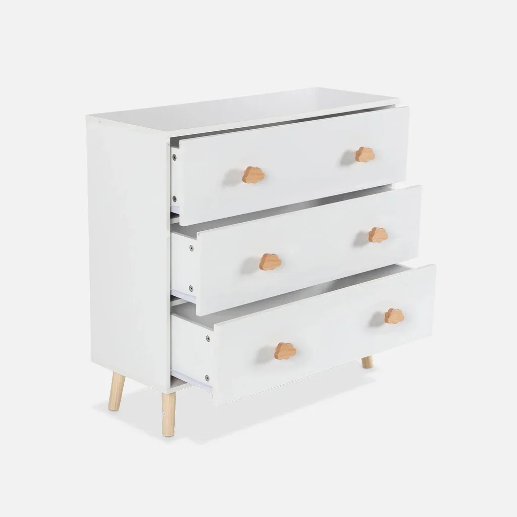 Commode bébé 3 tiroirs bois blanc poignées nuage Nephos