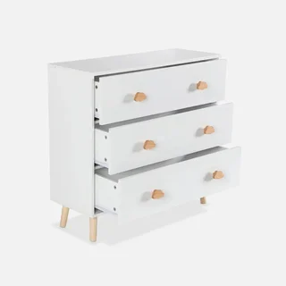 Commode bébé 3 tiroirs bois blanc poignées nuage Nephos