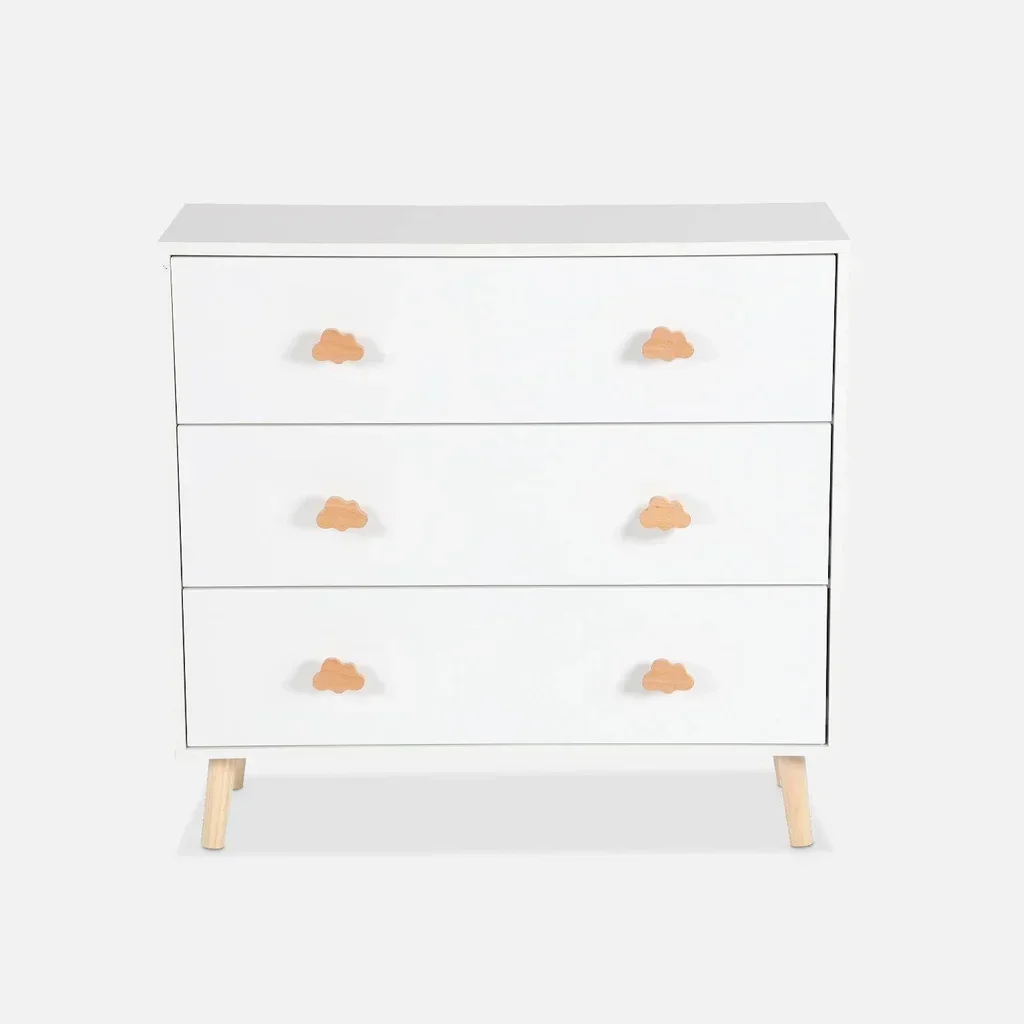 Commode bébé 3 tiroirs bois blanc poignées nuage Nephos