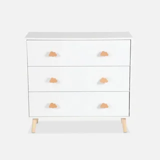 Commode bébé 3 tiroirs bois blanc poignées nuage Nephos