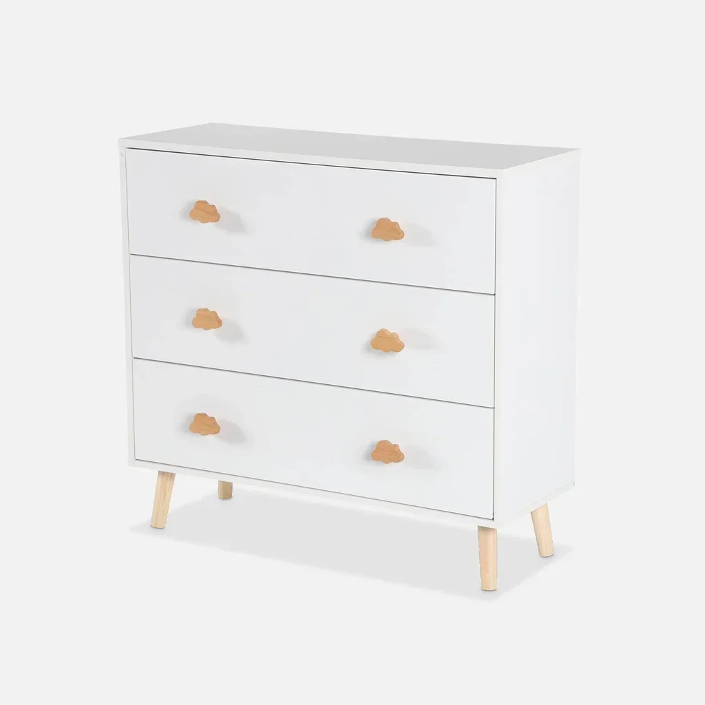 Commode bébé 3 tiroirs bois blanc poignées nuage Nephos