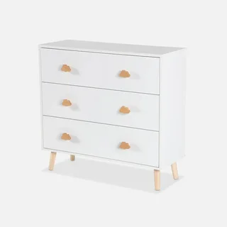 Commode bébé 3 tiroirs bois blanc poignées nuage Nephos