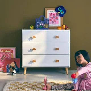 Commode bébé 3 tiroirs bois blanc poignées nuage Nephos
