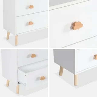 Commode bébé 3 tiroirs bois blanc poignées nuage Nephos