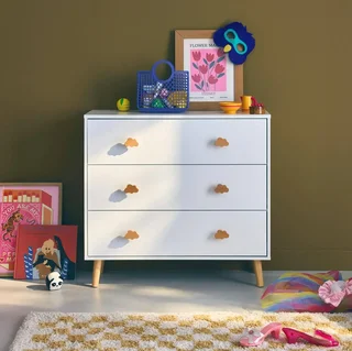 Commode bébé 3 tiroirs bois blanc poignées nuage Nephos