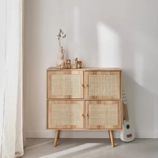 Commode bébé 4 portes bois naturel cannage Bohème