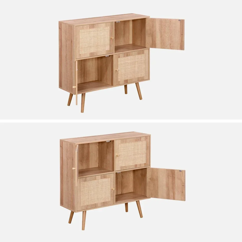 Commode bébé 4 portes bois naturel cannage Bohème