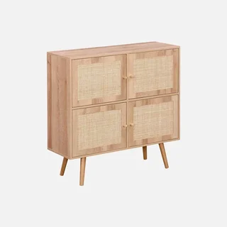 Commode bébé 4 portes bois naturel cannage Bohème