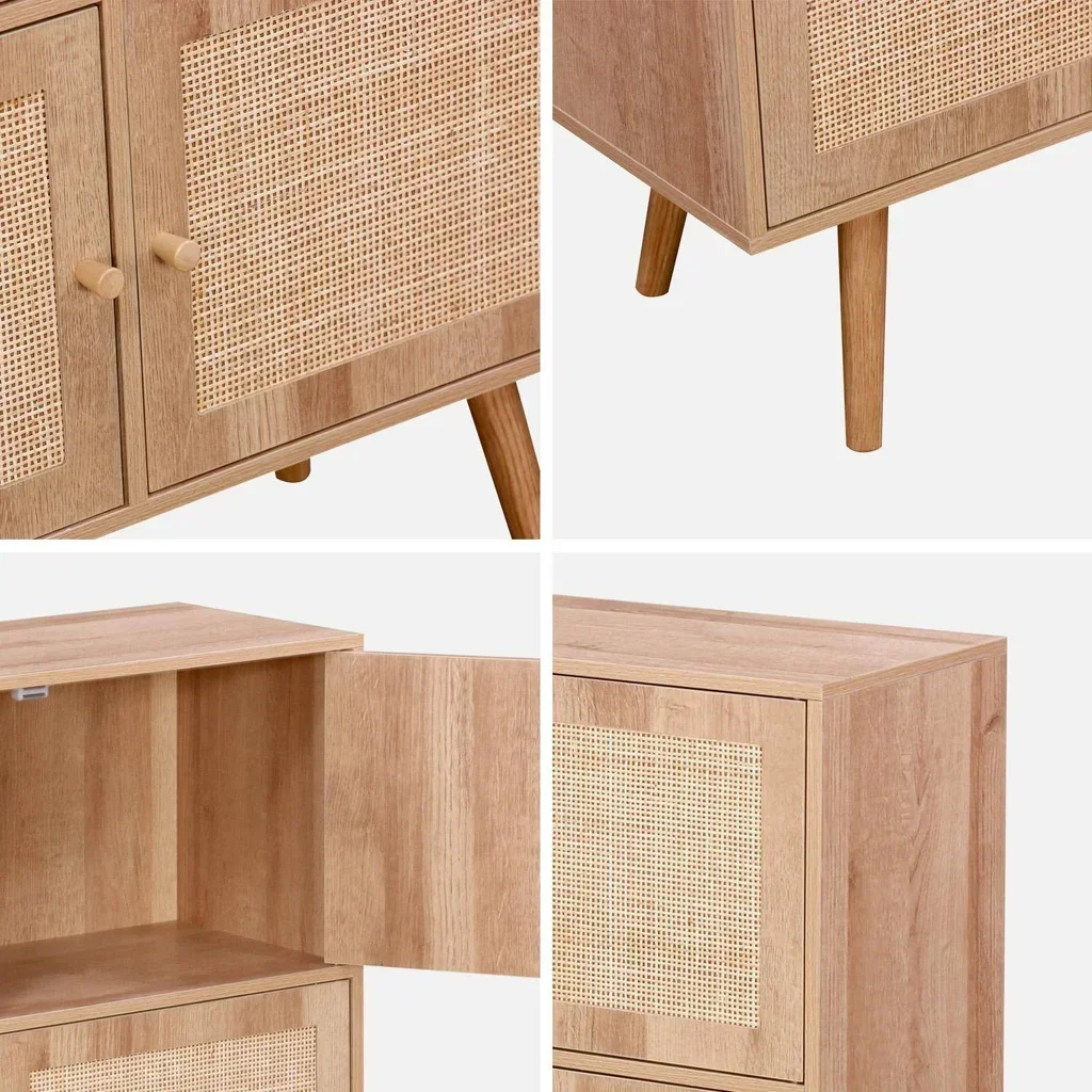 Commode bébé 4 portes bois naturel cannage Bohème