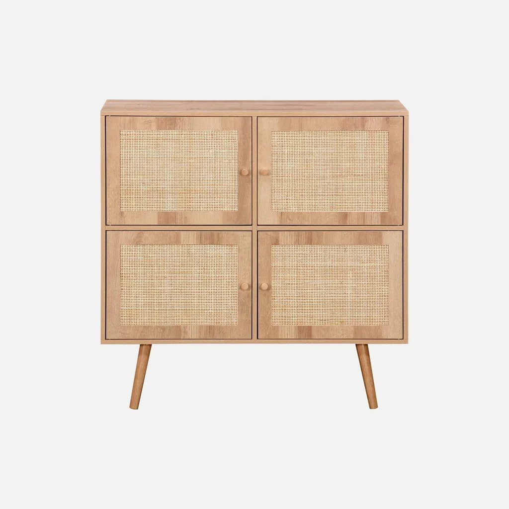 Commode bébé 4 portes bois naturel cannage Bohème