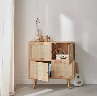 Commode bébé 4 portes bois naturel cannage Bohème