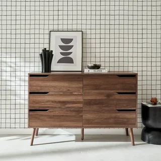 Commode bois massif 6 tiroirs style scandinave Népal noyer