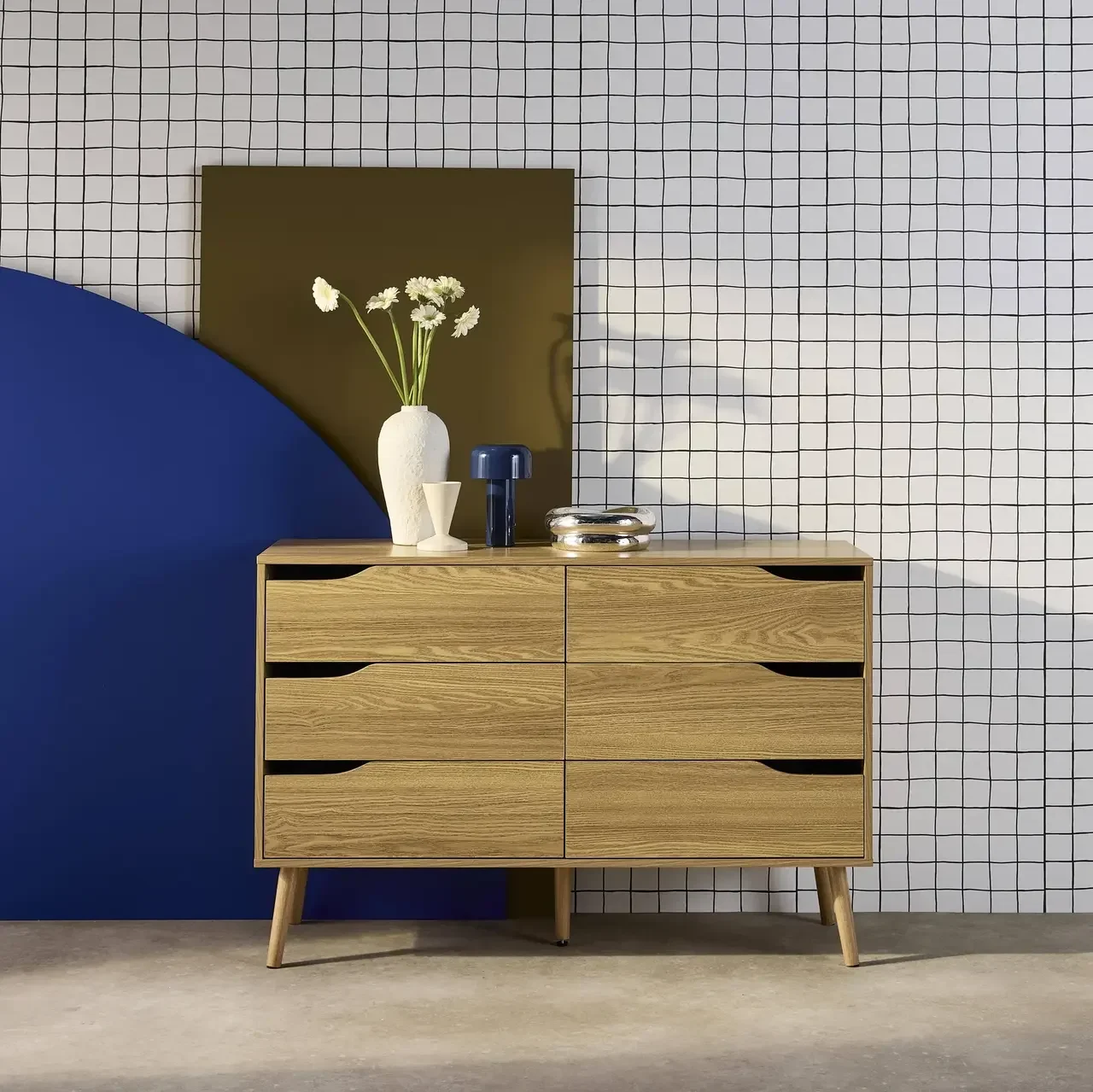 Commode 6 tiroirs bois massif style scandinave vintage Népal
