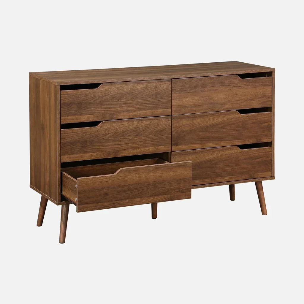 Commode bois massif 6 tiroirs style scandinave Népal noyer