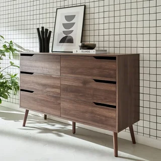 Commode bois massif 6 tiroirs style scandinave Népal noyer
