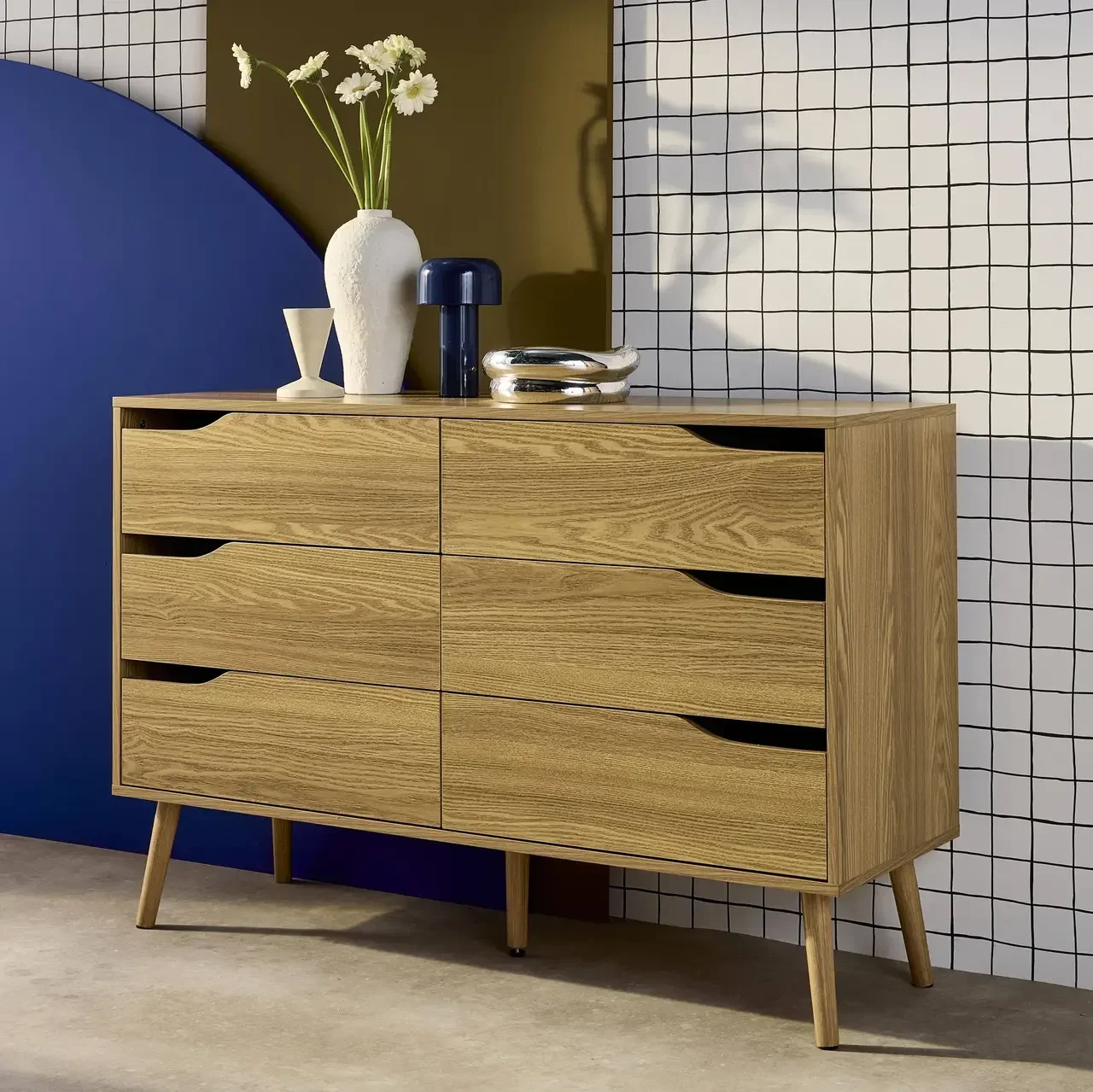 Commode 6 tiroirs bois massif style scandinave vintage Népal