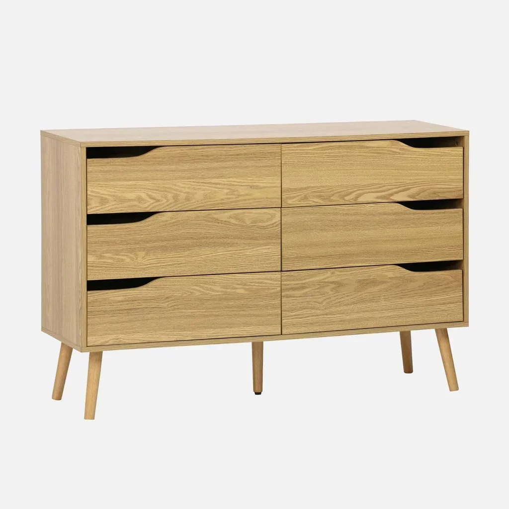 Commode 6 tiroirs bois massif style scandinave vintage Népal