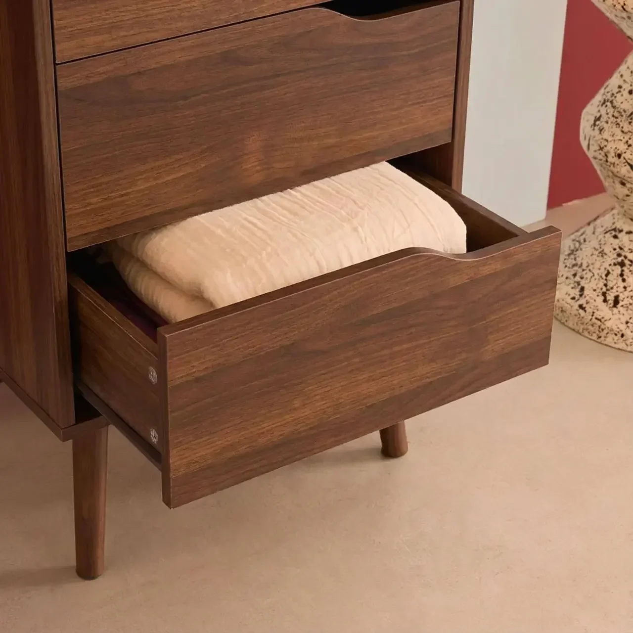 Commode haute 4 tiroirs Népal bois naturel style vintage scandinave