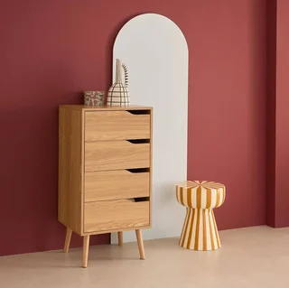 Commode haute 4 tiroirs Népal bois naturel style scandinave vintage