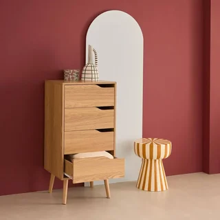 Commode haute 4 tiroirs Népal bois naturel style scandinave vintage