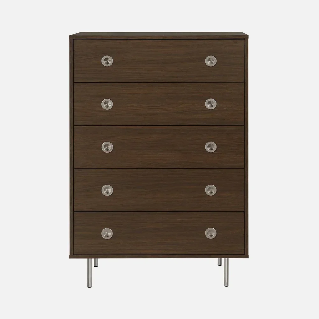 Cómoda retro 5 cajones madera maciza metal acero inoxidable Shelby vintage dormitorio
