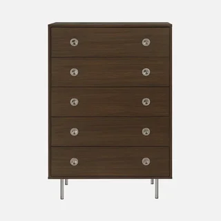 Cómoda retro 5 cajones madera maciza metal acero inoxidable Shelby vintage dormitorio