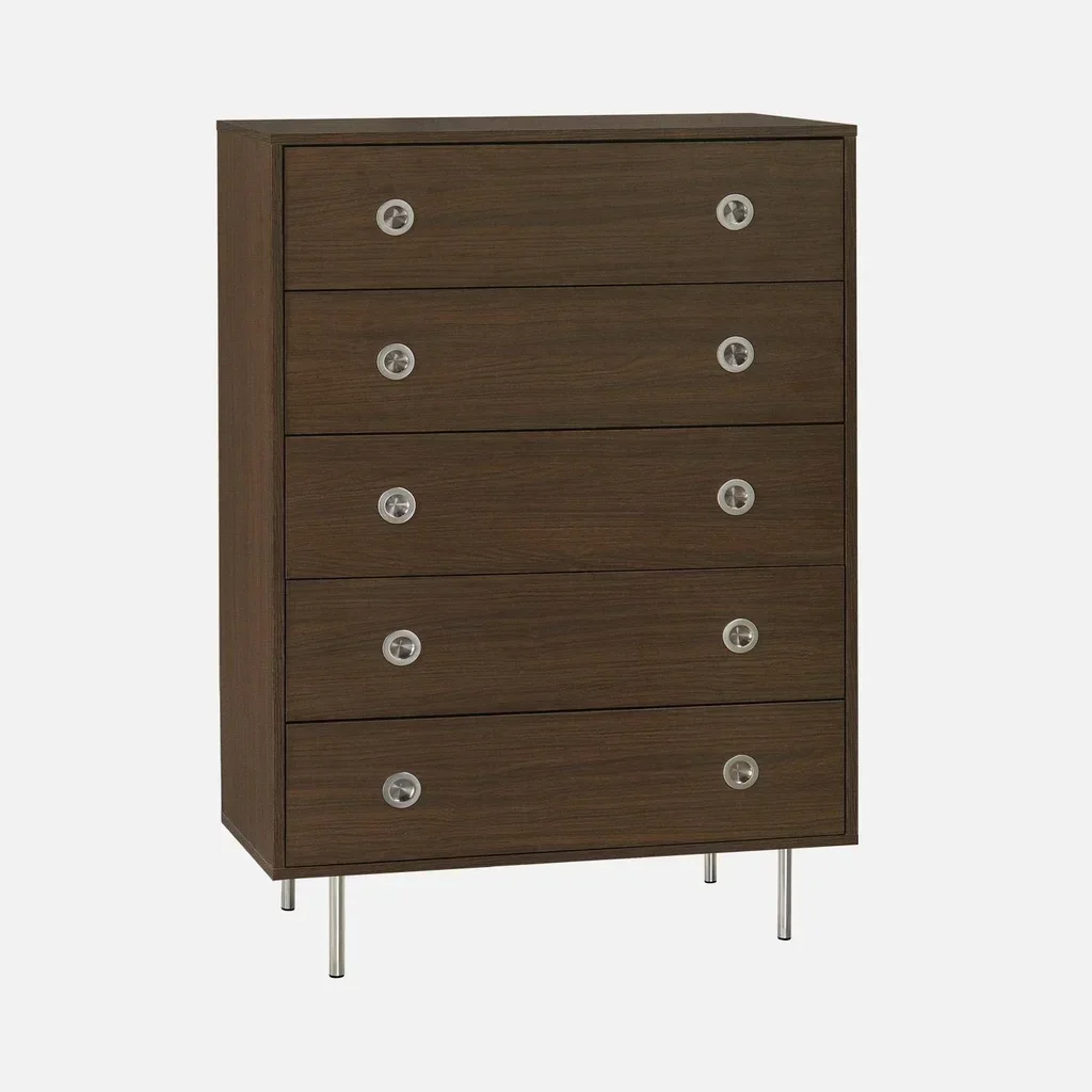 Commode rétro 5 tiroirs bois massif métal inox Shelby vintage chambre