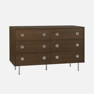 Commode rétro Shelby 6 tiroirs bois noyer et métal inox style vintage