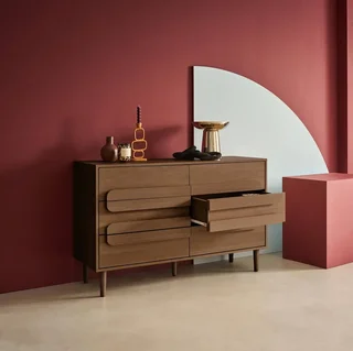 Commode rétro 6 tiroirs Juliana bois naturel chambre vintage