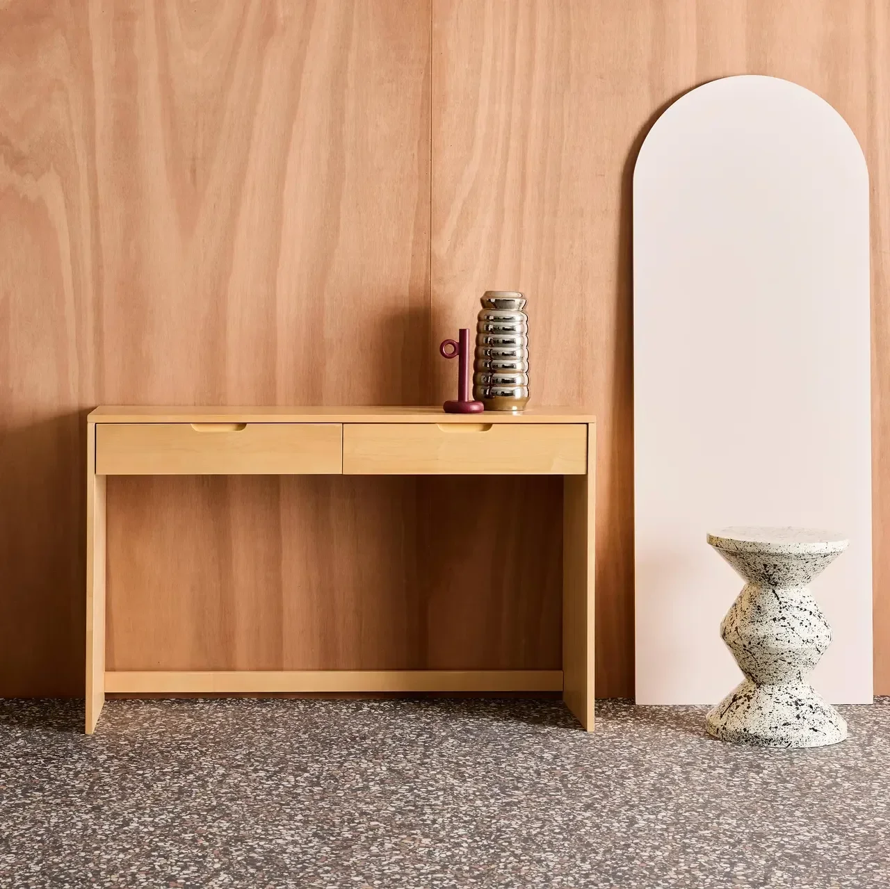 Console bois hévéa 2 tiroirs 120 cm Tania entrée salon