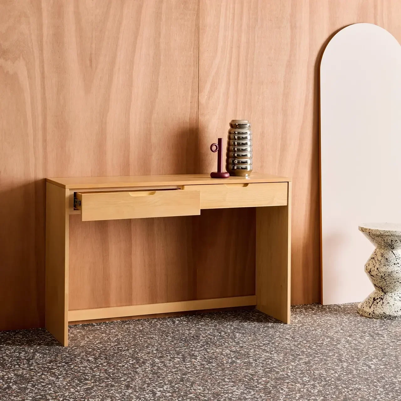 Console bois hévéa 2 tiroirs 120 cm Tania entrée salon