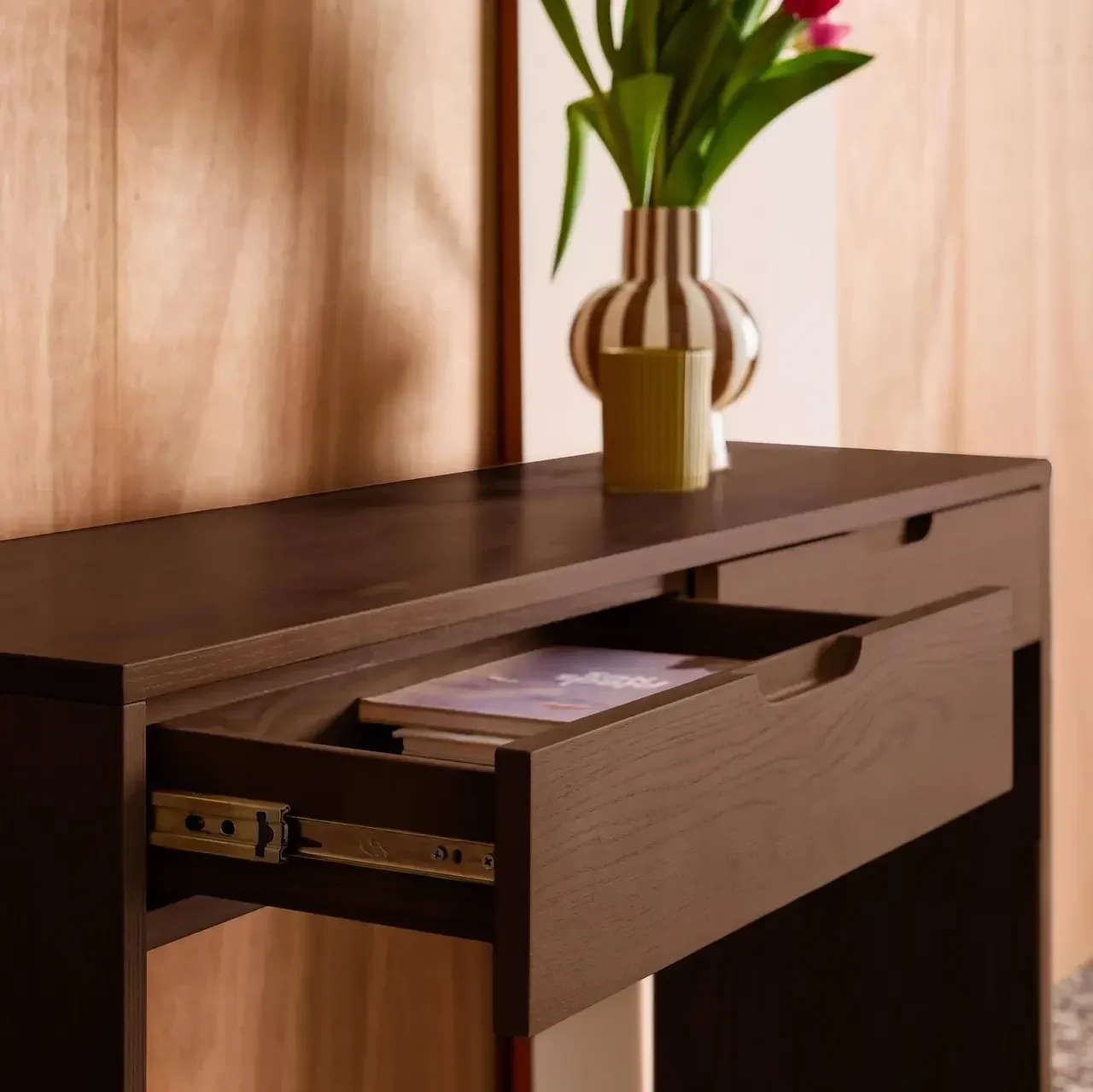 Console bois hévéa 2 tiroirs 120 cm Tania