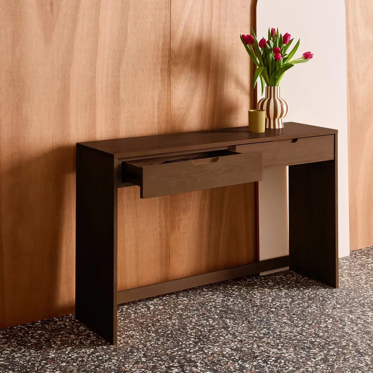 Console bois hévéa 2 tiroirs 120 cm Tania