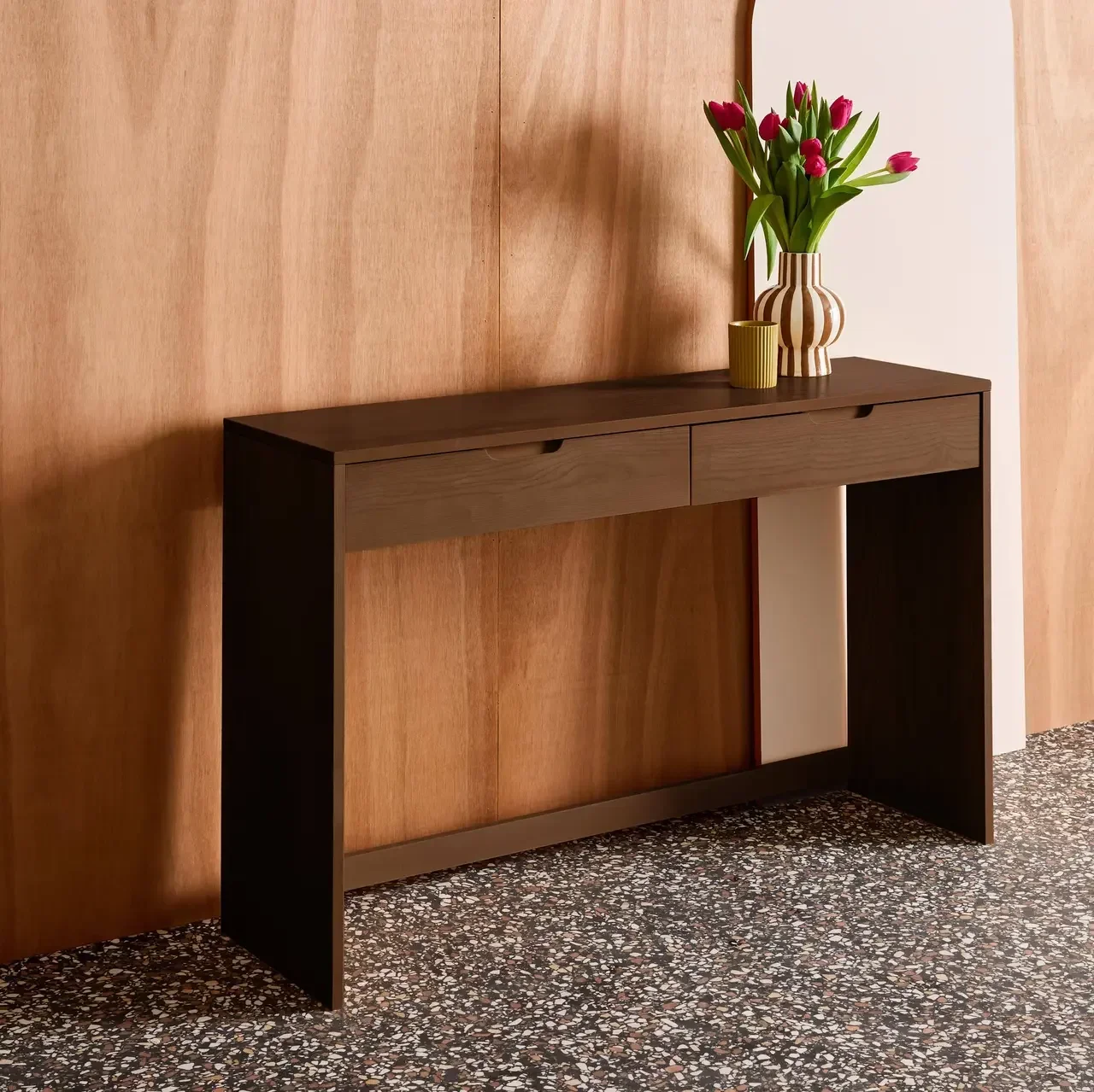 Console bois hévéa 2 tiroirs 120 cm Tania