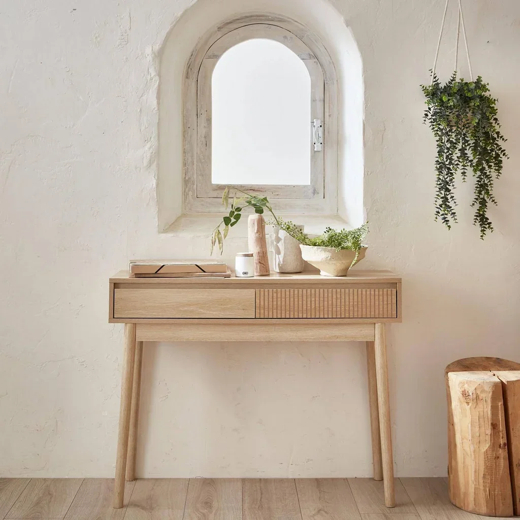 Console scandinave 2 tiroirs bois pin massif Linear