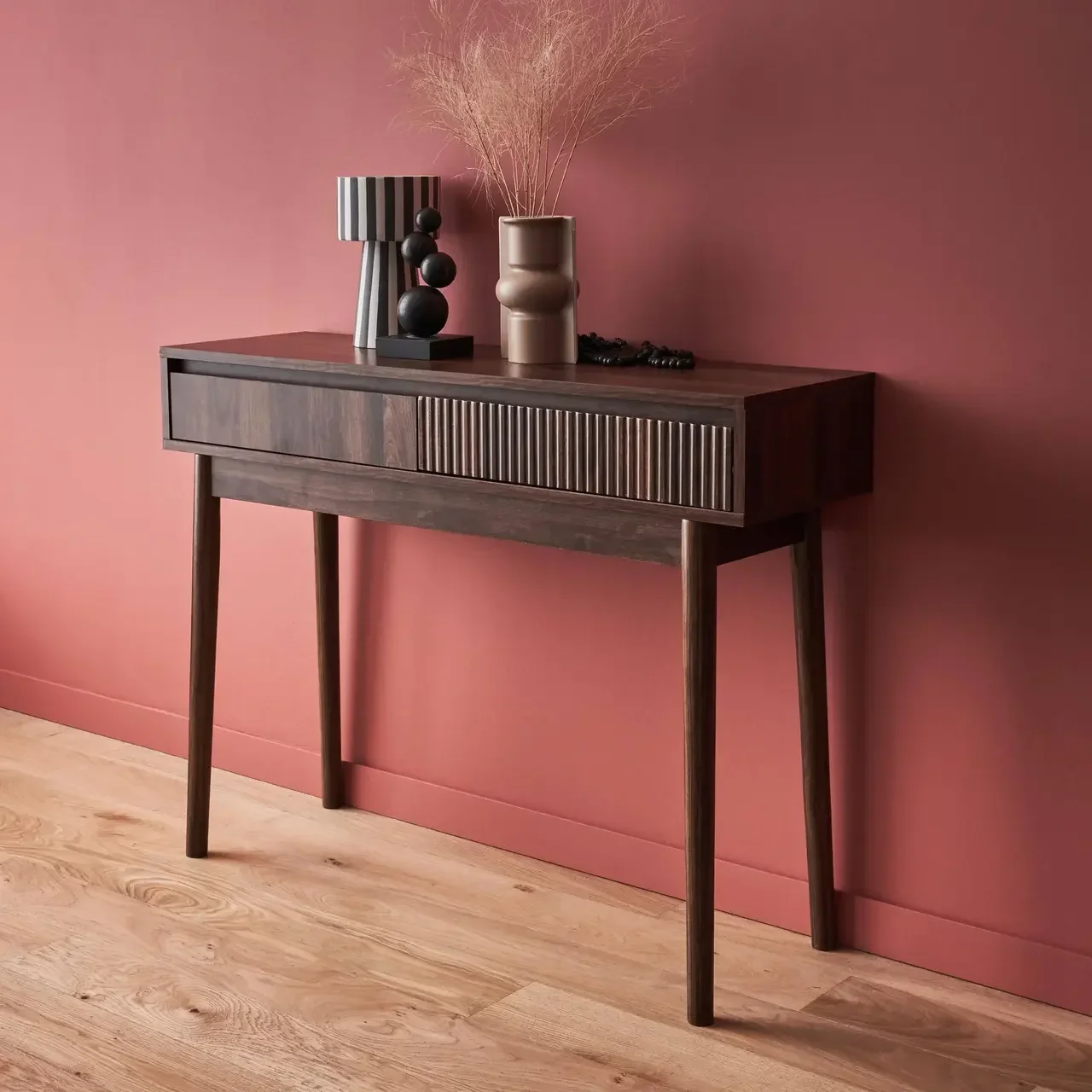 Console 2 tiroirs Linear bois pin massif style scandinave entrée