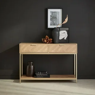 Consola entrada 2 cajones patrón espiga madera Budapest