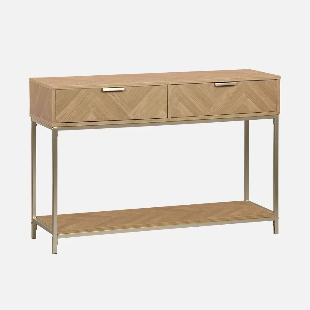 Consola entrada 2 cajones patrón espiga madera Budapest