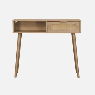 Console entrée scandinave cannage bois naturel tiroir arrondi