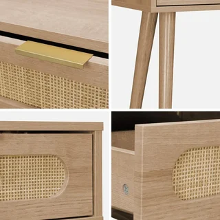 Console entrée scandinave cannage bois naturel tiroir arrondi