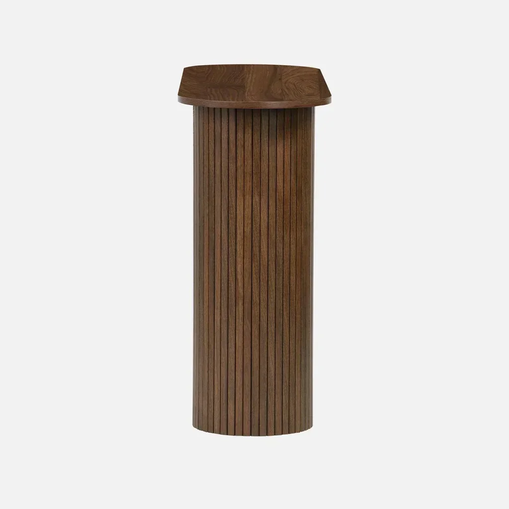 Console d'entrée scandinave ovale bois rainuré – Design nordique élégant