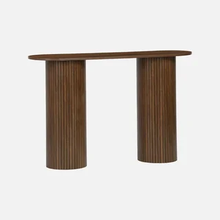Console d'entrée scandinave ovale bois rainuré – Design nordique élégant