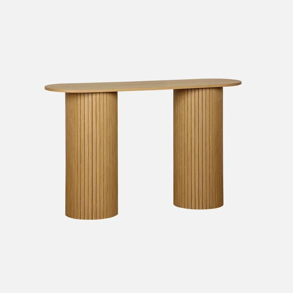 Console entrée scandinave ovale bois façade rainurée Legacy