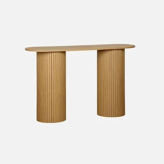 Console entrée scandinave ovale bois façade rainurée Legacy