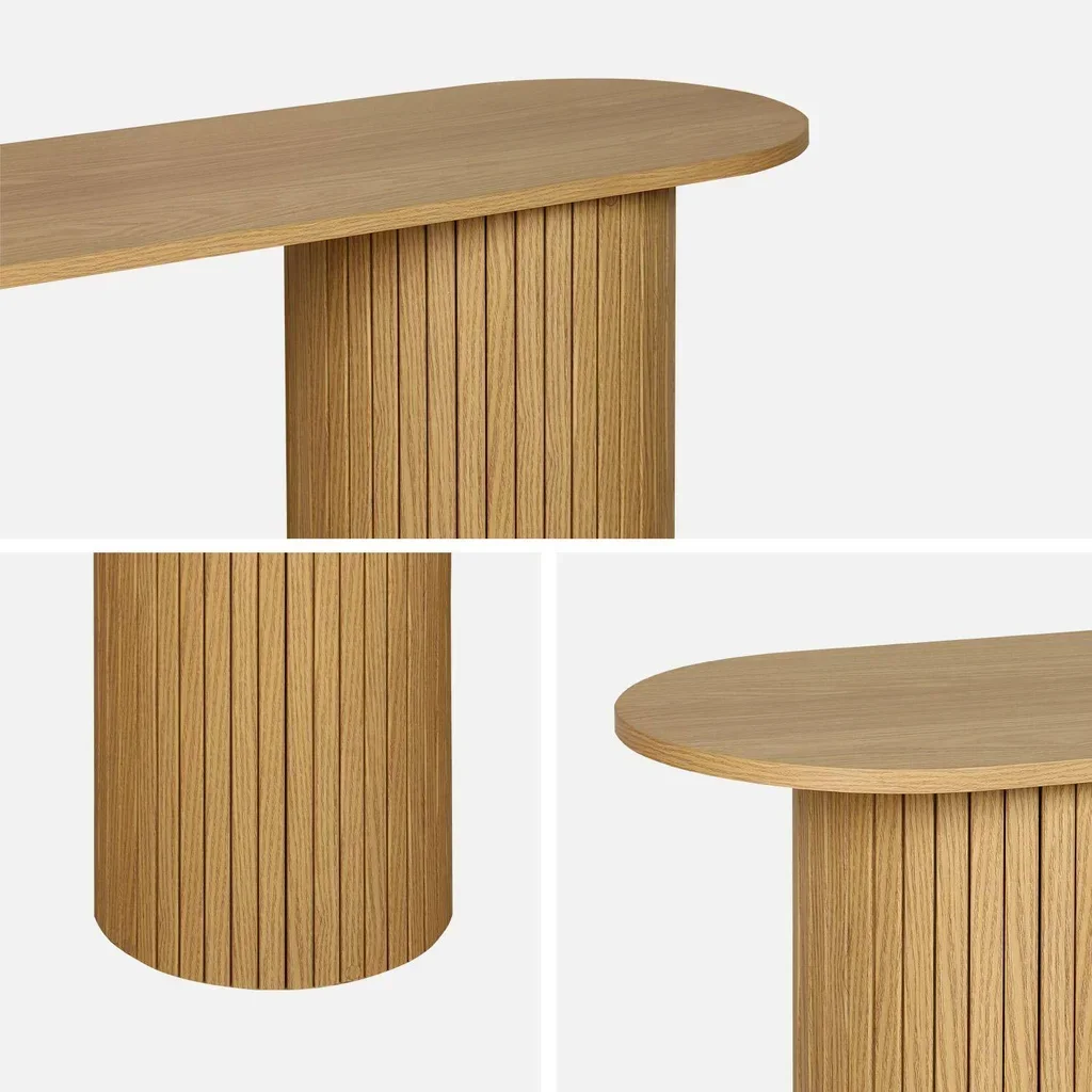Console entrée scandinave ovale bois façade rainurée Legacy