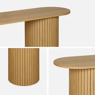 Console entrée scandinave ovale bois façade rainurée Legacy